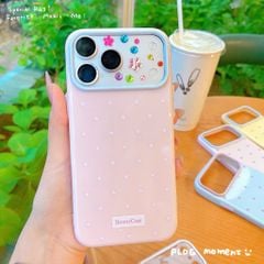** Ốp iPhone 17 Pro/18 Pro dẻo phủ bóng sao nhí trắng nền hồng