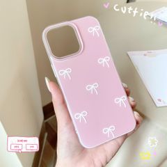 ** Ốp iPhone 16 Pro lưng cứng hồng cam trơn nơ trắng