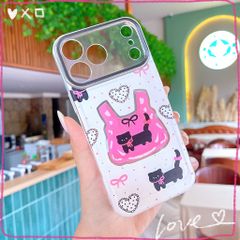 Ốp iPhone 17 Pro Max dẻo trắng túi hồng mèo đen và tim