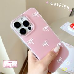 ** Ốp iPhone 16 Pro lưng cứng hồng cam trơn nơ trắng