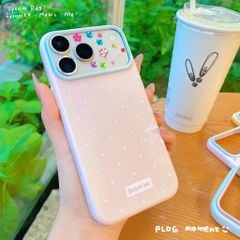 ** Ốp iPhone 17 Pro Max/18 Pro Max dẻo phủ bóng sao nhí trắng nền hồng