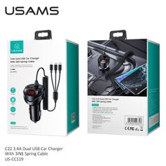 [C] Sạc xe hơi Usams CC119 C22 3.4A cáp 3 in 1