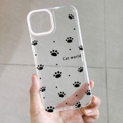 ** Ốp iPhone 14 Plus dẻo trong nhiều chân mèo đen Cat World