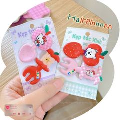 ** Set 2 kẹp tóc thìa nĩa puppy/kitty đỏ/hồng