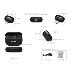 ** Micro cài áo Boya Mini 2 2 Mic Dual có hộp sạc