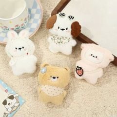 ** Móc khóa bông cún/gấu/thỏ cài hoa đeo yếm