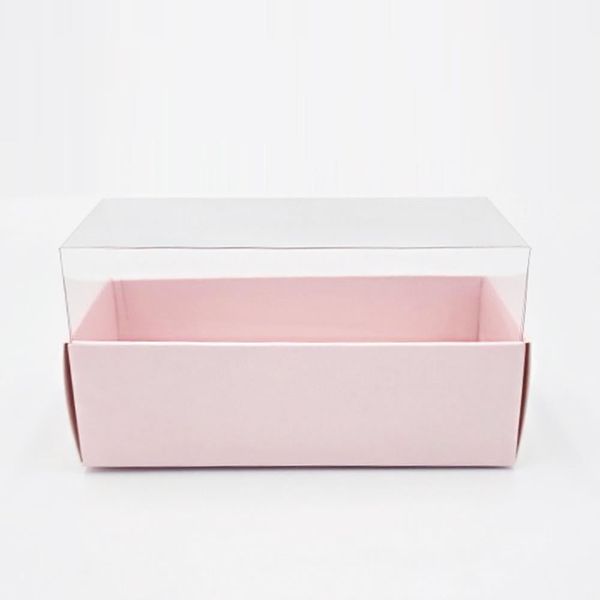 ** Hộp giấy nắp mica tone hồng 19x10.5x10