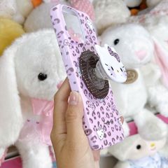 ** Ốp iPhone 16 Pro Max lưng cứng viền cứng Kitty da beo hồng kèm pop Kitty