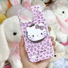 ** Ốp iPhone 16 Pro Max lưng cứng viền cứng Kitty da beo hồng kèm pop Kitty