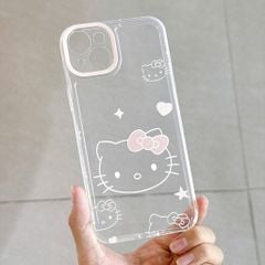** Ốp iPhone 14 dẻo trong mặt Kitty nơ hồng