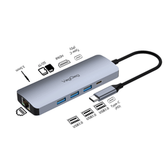 ** Hub chuyển Type C ra Hdmi 3U 3.0 2PD 3.5 SD/TF RJ45 Veggieg V-TC10R