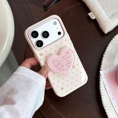 ** Ốp iPhone 17 Pro dẻo chấm bi chân mèo kèm pop trái tim