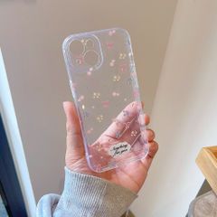 Ốp iPhone 14 dẻo trong đóa hoa nhí và nơ hồng