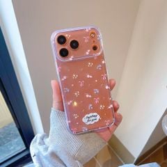 Ốp iPhone 17 Pro dẻo trong đóa hoa nhí và nơ hồng