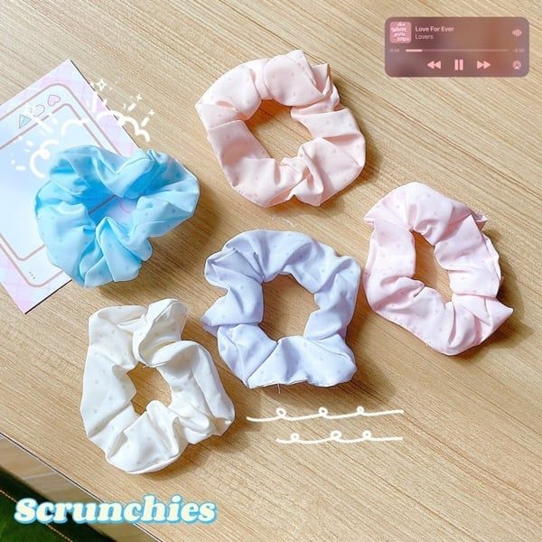 ** Scrunchies chấm bi tím/vàng/hồng/xd/cam