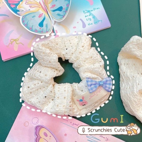 ** Scrunchies rỗ thỏ nơ hồng/xanh