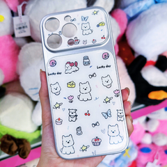 ** Ốp iPhone 16 Pro lưng phủ nhựa viền dẻo cún trắng Puppy/nhiều hình