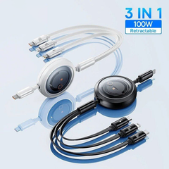 ** Cáp dây rút 3 in 1 Baseus Free2Draw Retractable Crystal 100W 1.1m