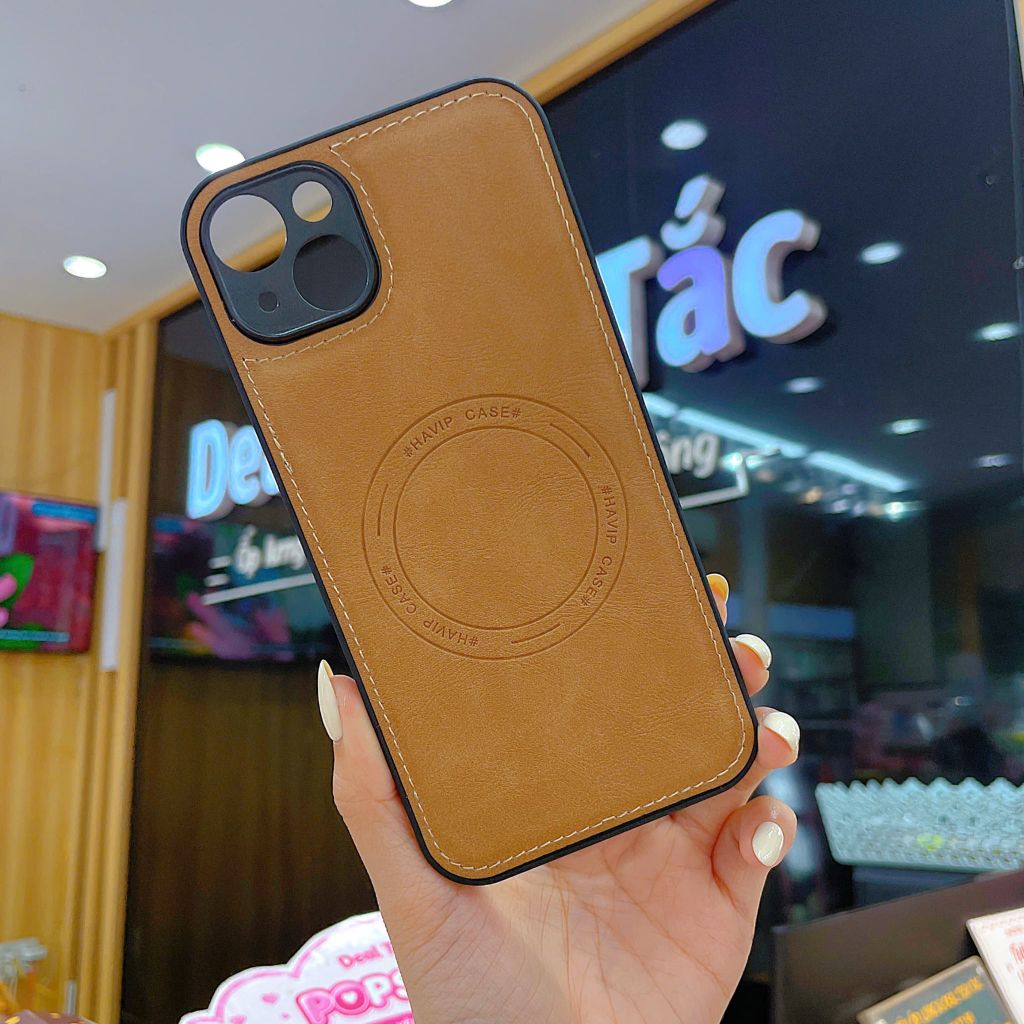 ** Ốp iPhone 15 Plus giả da may viền Havip case