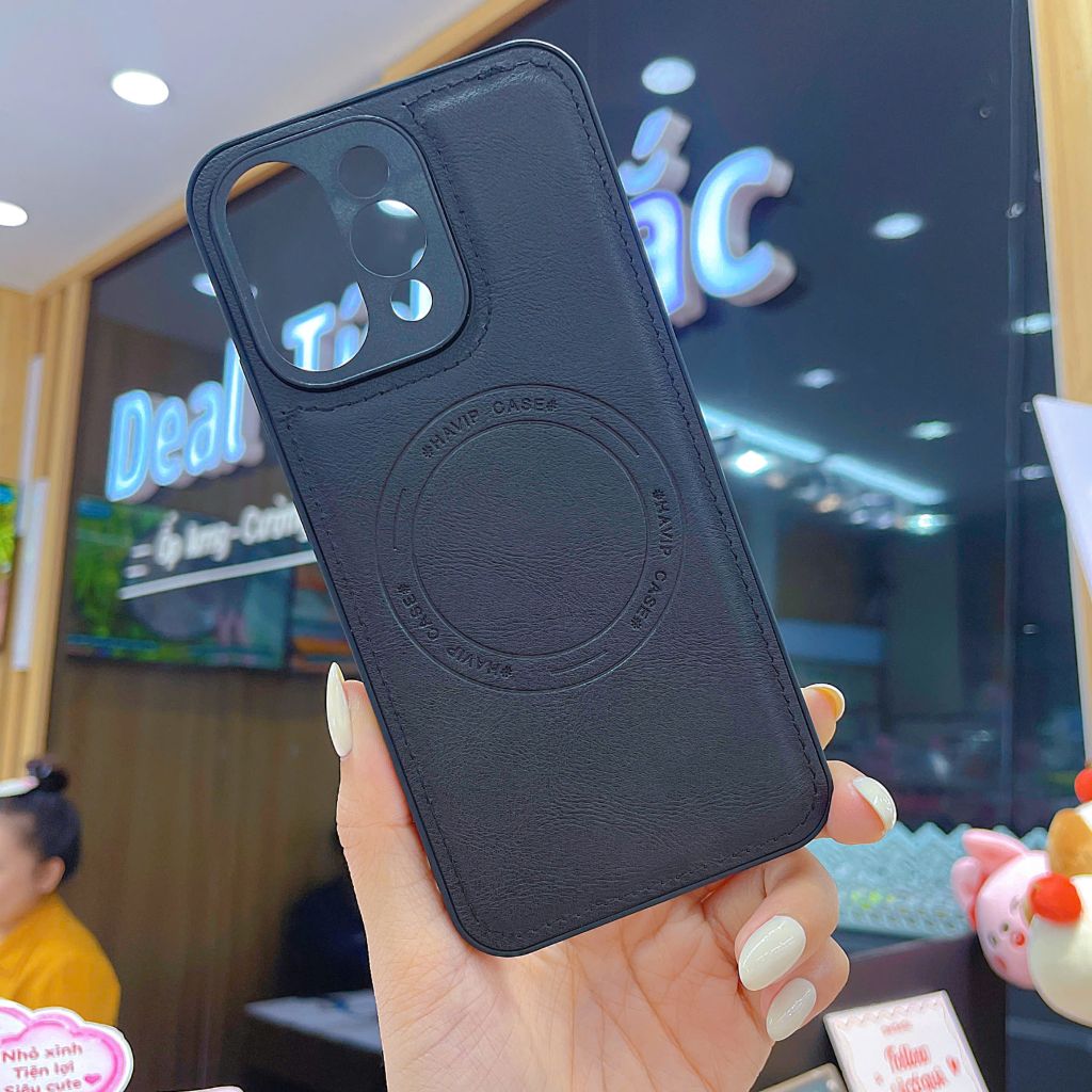 ** Ốp Reno 15F giả da may viền Havip case