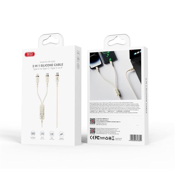 Cáp 2 in 1 Type C to Type C + IP XO Q262 100W 1.2m