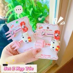 ** Set 2 kẹp mái thìa hồng Kitty nơ đỏ