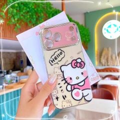 ** Ốp iPhone 17 Pro Max dẻo Kitty nơ hồng viền xi bạc