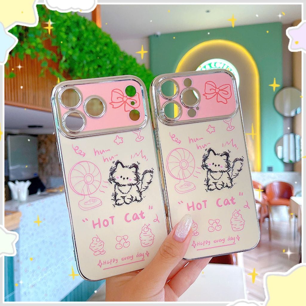 ** Ốp iPhone 17 Pro dẻo Hot Cat mèo và quạt viền xi bạc