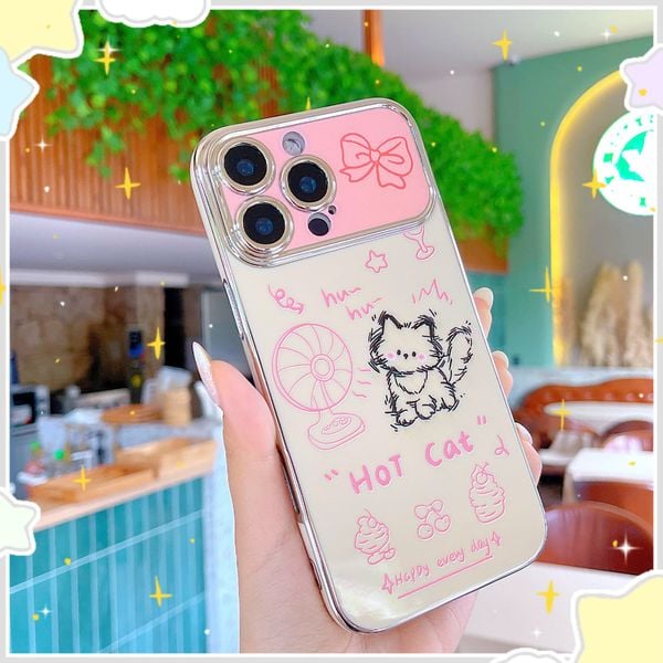 ** Ốp iPhone 11 Pro Max dẻo Hot Cat mèo và quạt viền xi bạc