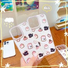** Ốp iPhone 16 Plus dẻo nhám trắng cún đen hồng và bánh kem