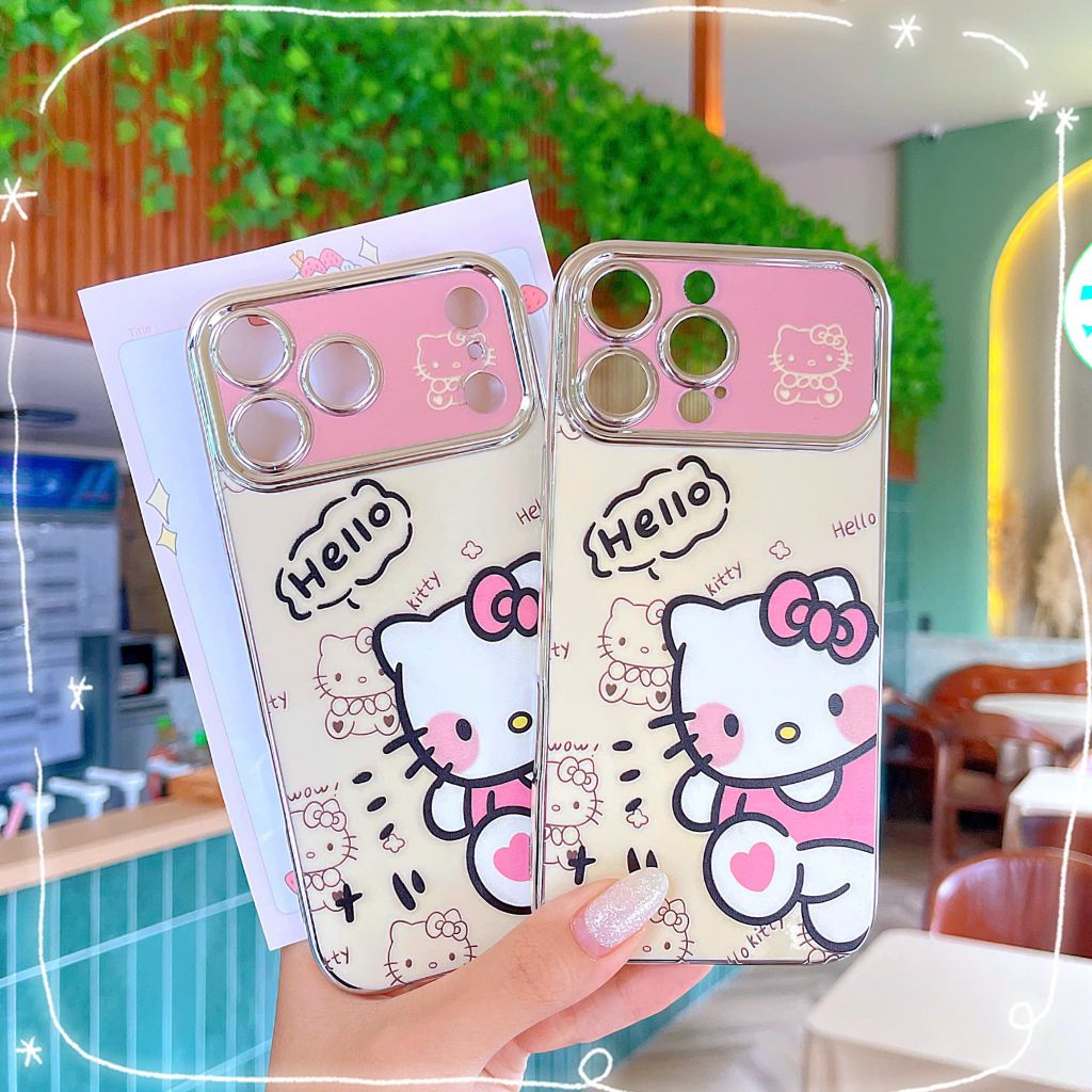 ** Ốp iPhone 17 Pro Max dẻo Kitty nơ hồng viền xi bạc