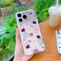 Ốp iPhone 17 Pro/18 Pro dẻo nhám cún đen/nâu/trắng ngôi sao hồng