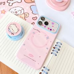 ** Ốp iPhone 17 Pro/18 Pro dẻo hồng magsafe kèm pop tròn mặt mèo trắng