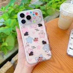 Ốp iPhone 17 Pro/18 Pro dẻo nhám cún đen/nâu/trắng ngôi sao hồng