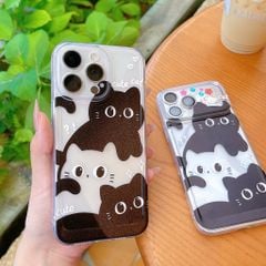 Ốp iPhone 12 Pro dẻo trong 3 mèo đen xếp chồng