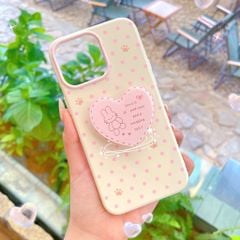 ** Ốp iPhone 15 6.1 dẻo chấm bi chân mèo kèm pop trái tim