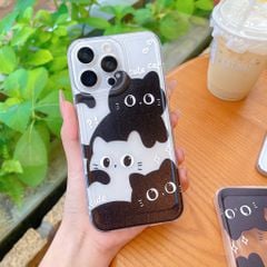 Ốp iPhone 12 Pro dẻo trong 3 mèo đen xếp chồng
