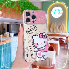 ** Ốp iPhone 14 Pro Max dẻo Kitty nơ hồng viền xi bạc