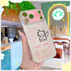 ** Ốp iPhone 17 Pro Max dẻo Hot Cat mèo và quạt viền xi bạc