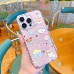 Ốp iPhone 15 Pro dẻo trong hồng cún/mèo/bướm Lovely Animal
