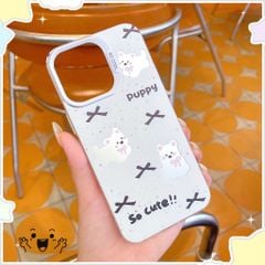 Ốp iPhone 11 6.1 nhám trắng cún Puppy và nơ đen