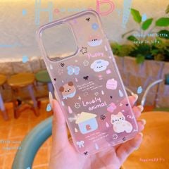 Ốp iPhone 11 Pro Max dẻo trong hồng cún/mèo/bướm Lovely Animal