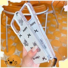 Ốp iPhone 15 6.1 nhám trắng cún Puppy và nơ đen