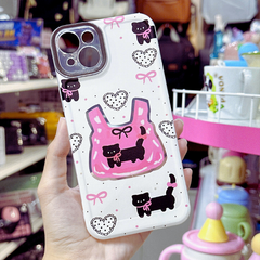 Ốp iPhone 13 6.1 dẻo trắng túi hồng mèo đen và tim