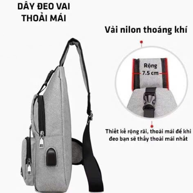** Túi đeo chéo 4 ngăn màu xám
