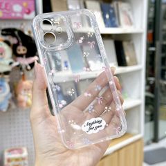 Ốp iPhone 12 6.1 dẻo trong đóa hoa nhí và nơ hồng
