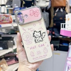 ** Ốp iPhone 16 Plus dẻo Hot Cat mèo và quạt viền xi bạc
