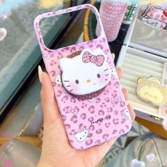 ** Ốp iPhone 17 Pro Max lưng cứng viền cứng Kitty da beo hồng kèm pop Kitty