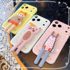 ** Ốp iPhone 14 Pro Max lưng cứng ánh ngọc trai đính mèo chân dài giá đỡ