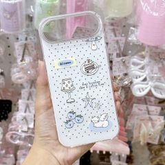 ** Ốp iPhone 17 Air lưng cứng nền trắng chấm bi in đồ vật Blueee